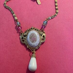 Vintage Gold and White Pendant Necklace